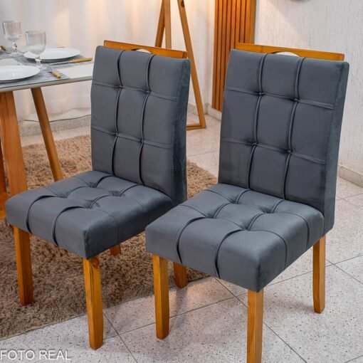 Mesa de Jantar Bali 120x80 Vidro Off Base Madeira + 4 Cadeiras Londres Veludo Chumbo Minas Plac - Entregue Montada - Imagem 10