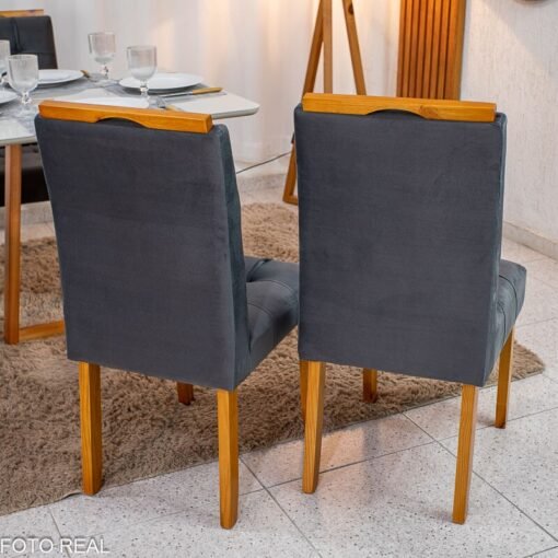 Mesa de Jantar Bali 120x80 Vidro Off Base Madeira + 4 Cadeiras Londres Veludo Chumbo Minas Plac - Entregue Montada - Imagem 11