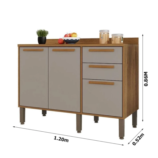 Balcão de Cozinha 1,20m Flórida Cinamomo/Off + Aéreo 1,20m Pérola Cinamomo/Off - Sallêto - Imagem 6