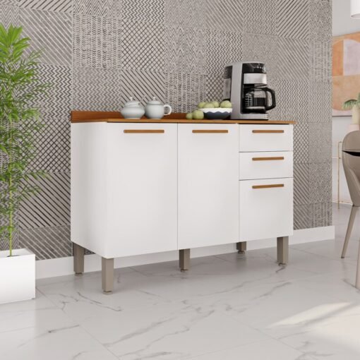 Balcão de Cozinha 1,20m New Valência Branco/Cinamomo - Sallêto