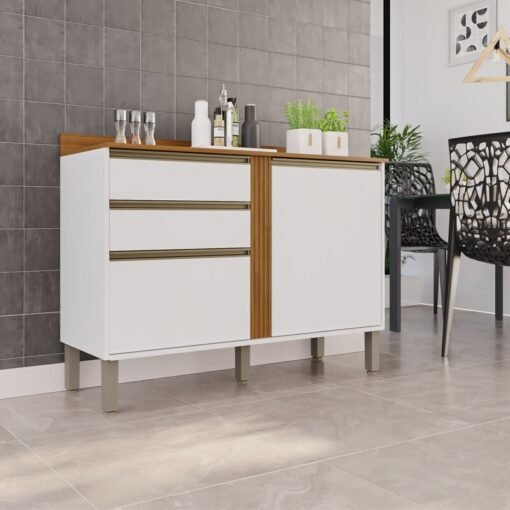 Balcão de Cozinha 1,20m Pérola Branco/Cinamomo - Sallêto