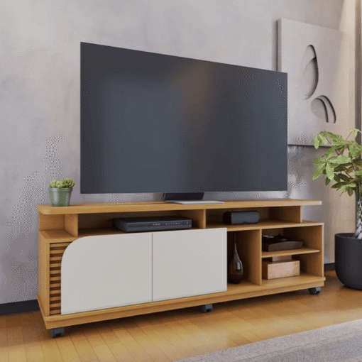 Rack Bancada 1,80m Jurerê Naturale/Off White Mate para TV até 75" - Colibri