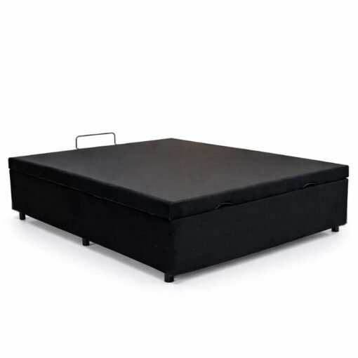 Base Box Baú Casal Confort Sued Preto Blindado 138x188x45 cm - Issacar