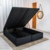 Base Box Baú Queen Bipartido Confort Sued Preto Blindado 158x198x45 cm - Issacar