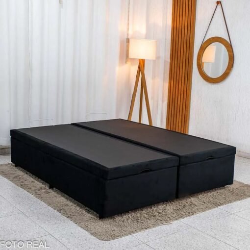 Alternative view of Base Box Baú Queen Bipartido Confort Sued Preto Blindado 158x198x45 cm - Issacar