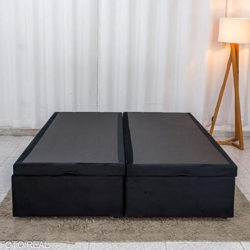 Base Box Baú Queen Bipartido Confort Sued Preto Blindado 158x198x45 cm - Issacar - Imagem 5