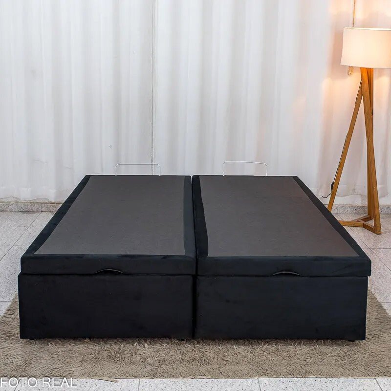 Base Box Baú Queen Bipartido Confort Sued Preto Blindado 158x198x45 cm - Issacar - Imagem 5