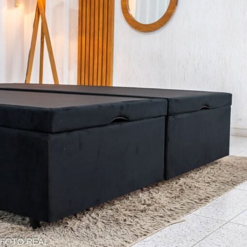 Base Box Baú Queen Bipartido Confort Sued Preto Blindado 158x198x45 cm - Issacar - Imagem 6