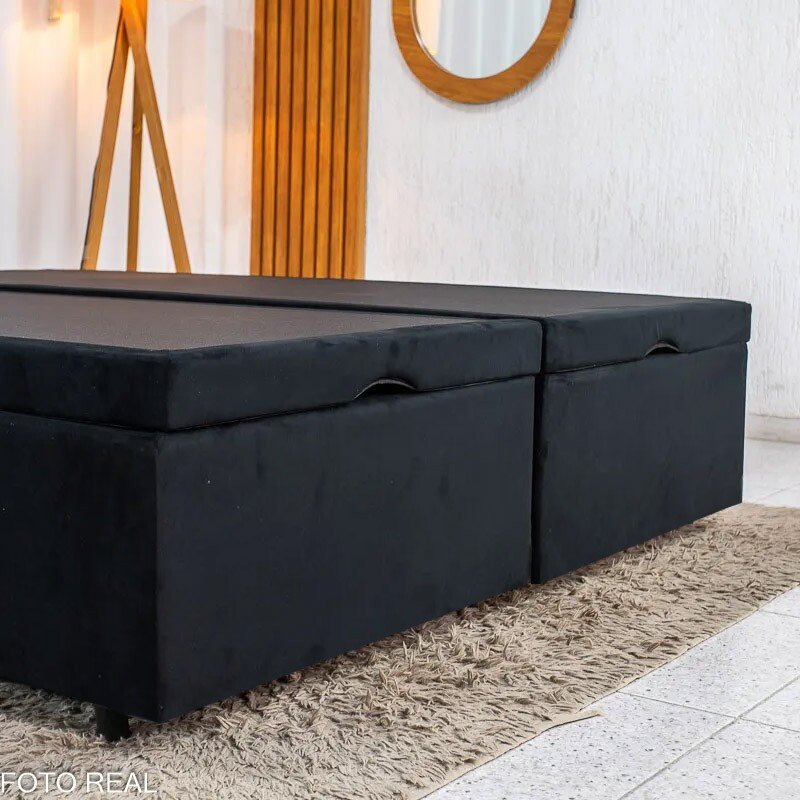 Base Box Baú Queen Bipartido Confort Sued Preto Blindado 158x198x45 cm - Issacar - Imagem 6