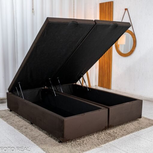 Base Box Baú Queen Confort Sued Marrom Blindado 158x198x45 cm - Issacar