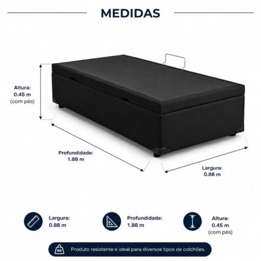 Alternative view of Base Box Baú Solteiro Confort Sued Preto Blindado 88x188x45 - Issacar