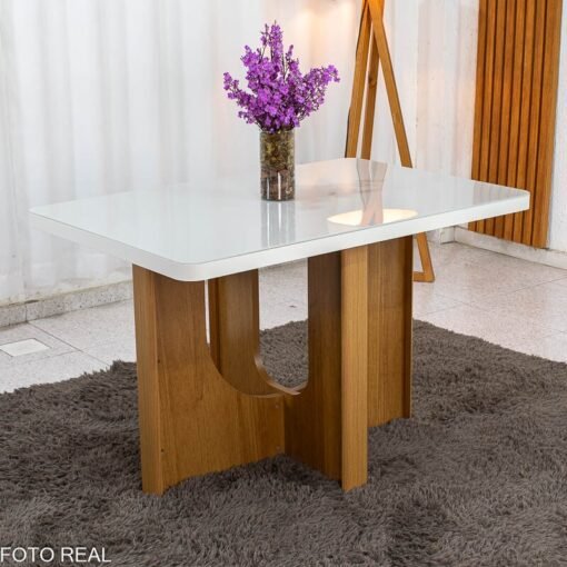 Mesa de Jantar Dora 120x80 Vidro Off Base MDF Cinamomo - Valdemóveis + 4 Cadeiras Gabi Linho Marrom Estrutura Madeira Bom Lar - Entregue Montada - Imagem 13