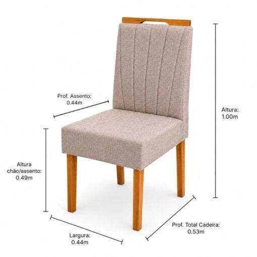 Mesa de Jantar Dora 120x80 Vidro Off Base MDF Cinamomo - Valdemóveis + 4 Cadeiras Gabi Linho Marrom Estrutura Madeira Bom Lar - Entregue Montada - Imagem 10