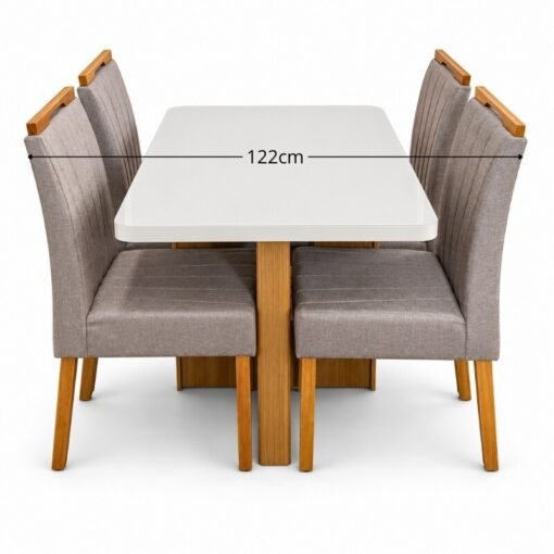 Mesa de Jantar Dora 120x80 Vidro Off Base MDF Cinamomo - Valdemóveis + 4 Cadeiras Gabi Linho Marrom Estrutura Madeira Bom Lar - Entregue Montada - Imagem 12