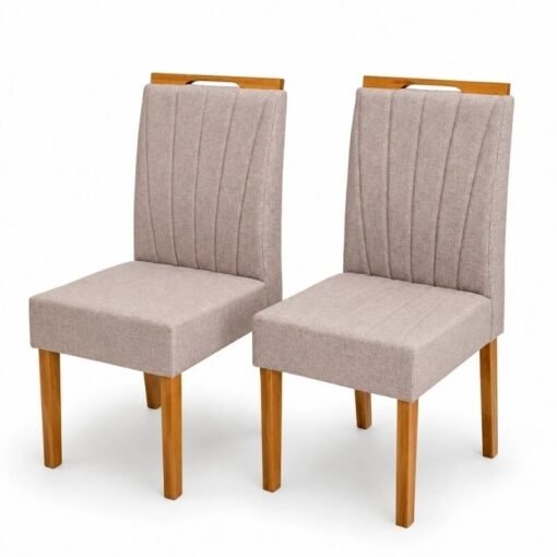 Mesa de Jantar Dora 120x80 Vidro Off Base MDF Cinamomo - Valdemóveis + 4 Cadeiras Gabi Linho Marrom Estrutura Madeira Bom Lar - Entregue Montada - Imagem 9