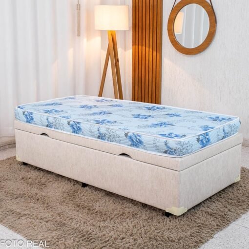 Colchão Solteiro Espuma Dream Soft Ortobom + Base Box Baú Solteiro Confort Linhão Palha Blindado Issacar - 88x188x57 cm