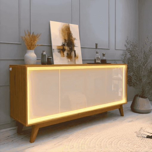 Buffet 1.60m Requinte Naturale/Off com LED - Gelius