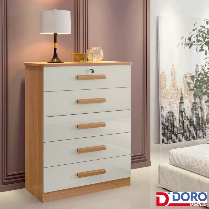 Cômoda Ipanema Cinamomo/Off 5 Gavetas - D Doro