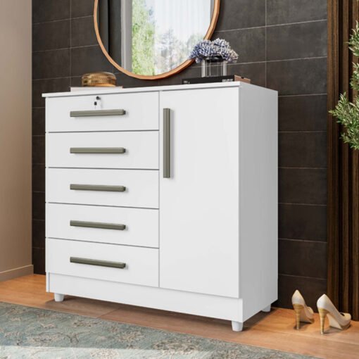 Cômoda Vitória Plus Branco 1 Porta 5 Gavetas com Pés - Rud Rack