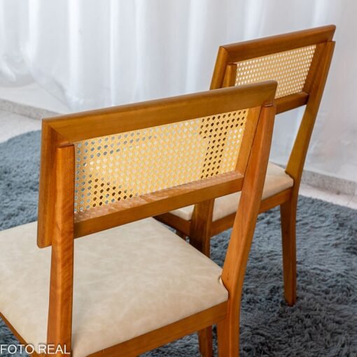Caixa 2 Cadeiras Ava Corino Creme 307 Estrutura Madeira Prensar - Entregue Montada - Imagem 4