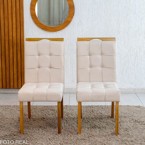 Caixa 2 Cadeiras Sophia Linho Bege 200 Estrutura Madeira WM Decor - Entregue Montada - Imagem 3