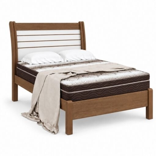 Alternative view of Cama Casal Esmeralda Plus Castanho/Off - D Doro + Mesa de Cabeceira New Athos Castanho/Off com 2 Gavetas - D Doro + Colchão Casal Ortopédico Light Ortobom 138x188x25 cm | Suporta até 260kg