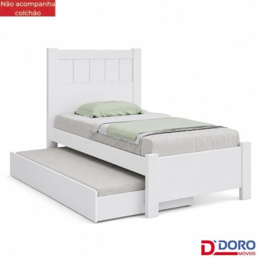 Cama Solteiro Primícia Branco D Doro + Cama Auxiliar Solteiro Barcelona Branco Tebarrot