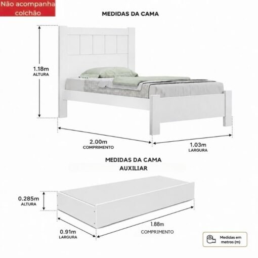 Alternative view of Cama Solteiro Primícia Branco D Doro + Cama Auxiliar Solteiro Barcelona Branco Tebarrot