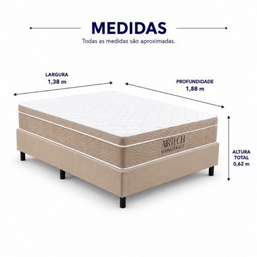 Alternative view of Colchão Casal Molas Ensacadas Airtech Springpocket Ortobom + Base Box Casal Sued Bege Ortobel - 138x188x62