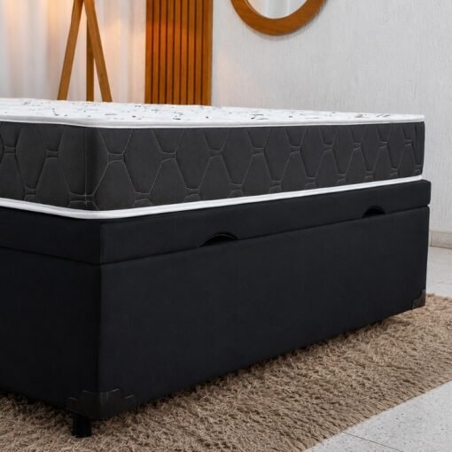 Colchão Casal 100% Espuma Extra Firme Lestespuma + Base Box Baú Casal Confort Sued Preto Blindado Issacar - 138x188x63 - Imagem 4