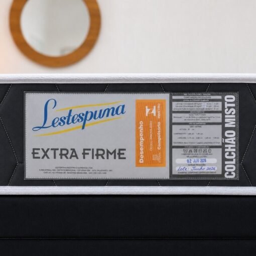 Colchão Casal 100% Espuma Extra Firme Lestespuma + Base Box Baú Casal Confort Sued Preto Blindado Issacar - 138x188x63 - Imagem 6