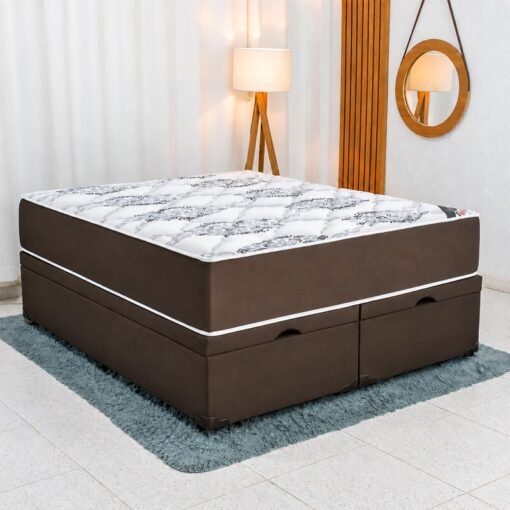 Colchão Queen Molas Ensacadas Clean Lestespuma + Base Box Baú Queen Confort Sued Marrom Blindado Issacar - 158x198x78