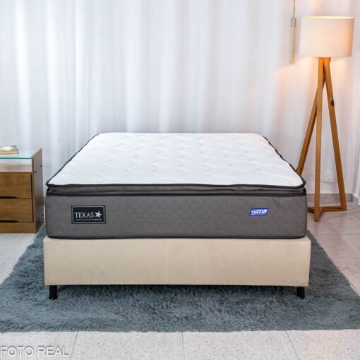 Colchão Casal Molas Ensacadas BlueWave Texas Gazin + Base Box Casal Sued Bege Ortobel - 138x188x66 - Imagem 4