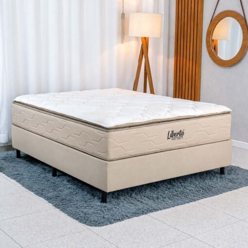 Colchão Casal Molas Ensacadas Libertá Inovaflex + Base Box Casal Sued Cinza Ortobel - 138x188x69