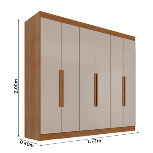 Guarda-roupa Roma 1.77m Cinamomo/Off 6 Portas 2 Gavetas Sallêto + Unibox Casal Supreme Ortopédico 138x188x53 Gazin | Suporta até 220kg - Imagem 4