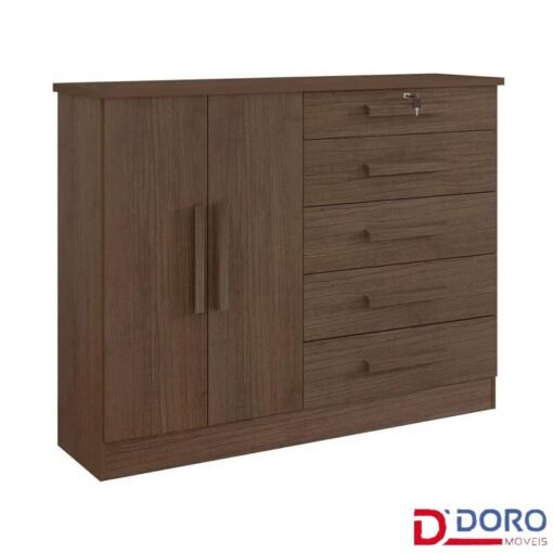 Cômoda New Athos Castanho 5 Gavetas e Sapateira - D Doro