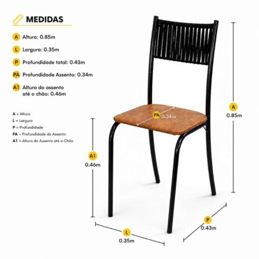 Mesa de Cozinha Atenas 90x58 Tampo Madeirado Base Nexus Preto + 4 Cadeiras Assento Corino Marrom - Tubo Minas - Imagem 4
