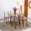 Mesa de Cozinha Belize Tampo MDF 90x58 Naturale com Base Nexus Preto Fosco + 4 Cadeiras Belize Assento em Korino Marrom ( Jambo) | Tubo Minas