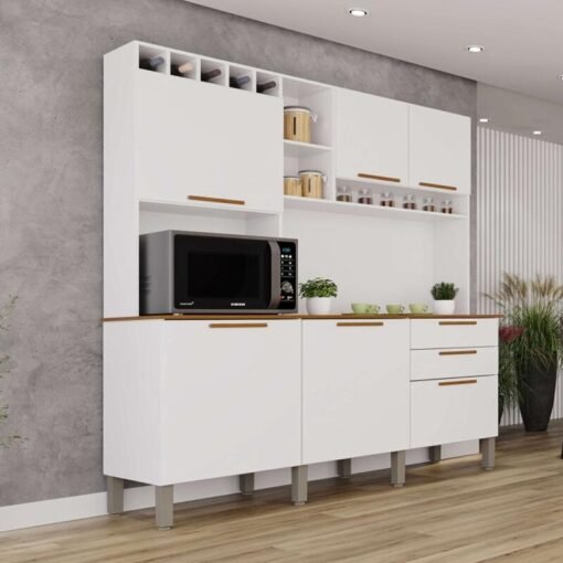 Armário de Cozinha 1,65m New Topázio Branco/Cinamomo 6 Portas 2 Gavetas - Sallêto
