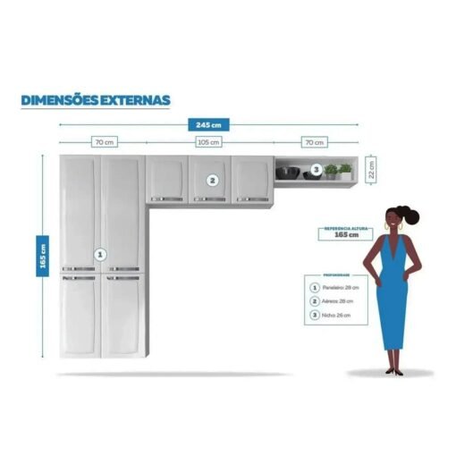 Cozinha em Aço 3 Peças 2,45m Rose Branco: Paneleiro + Aéreo + Nicho de Geladeira - Itatiaia - Imagem 5