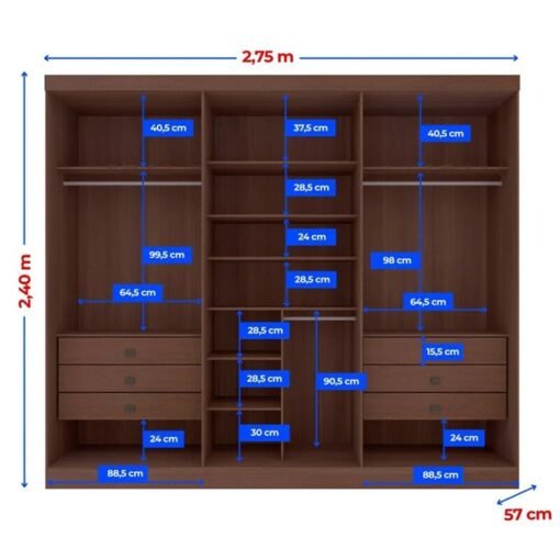 Alternative view of Guarda-roupa Casal 2,75m Da Vinci Plus Castanho 6 Portas 6 Gavetas 100% MDF - D Doro