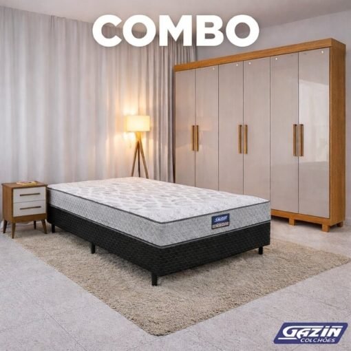 Combo - Guarda-roupa Casal Sergipe Nature/Off 6 Pts C/ Pés 100% MDF Larg. 1.80m Bianchi + Unibox Casal Supreme Ortopédico 138x188x53 Cinza Gazin