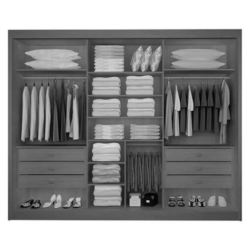 Alternative view of Guarda-roupa Casal 2,73m Los Angeles Castanho/Off Ripado 3 Portas 6 Gavetas 100% MDF com 1 Espelho Portas Flex - D Doro