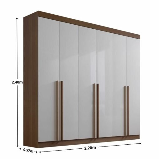 Guarda-roupa Casal 2,20m Milano Castanho/Off 6 Portas 8 Gavetas 100% MDF - D Doro - Imagem 4