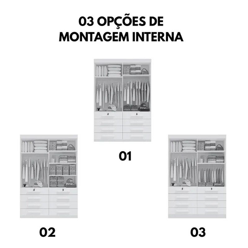 Guarda-roupa Solteiro 1,60m Mônaco Plus Castanho 4 Portas 8 Gavetas 100% MDF - D Doro - Imagem 2
