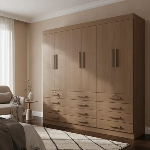 Guarda-roupa Casal 2,40m Mônaco Castanho 6 Portas 12 Gavetas 100% MDF - D Doro