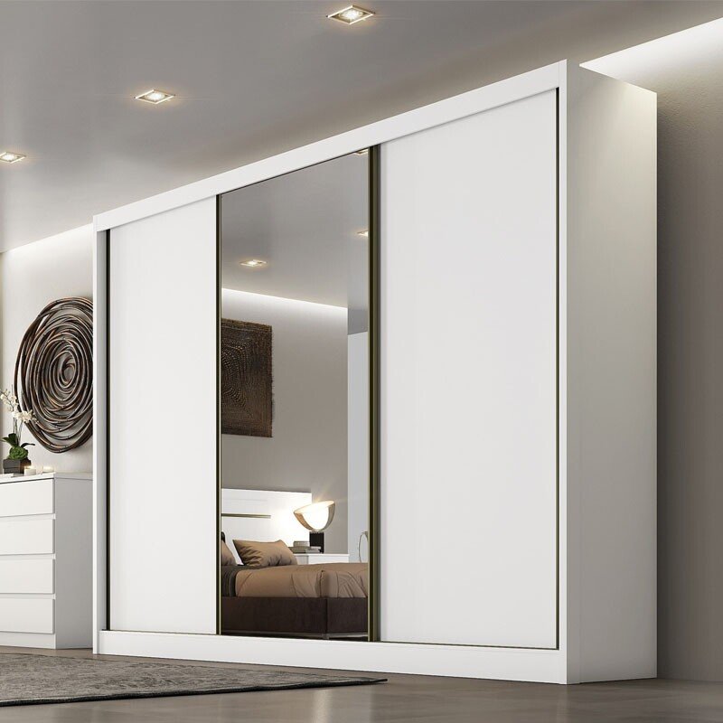 Guarda-roupa Casal 2,73m Sollo Plus Branco 3 Portas 8 Gavetas 100% MDF com 1 Espelho - Novo Horizonte