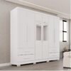Guarda-roupa 1,80m Texas Premium Branco 6 Portas 4 Gavetas com Espelho - Sallêto