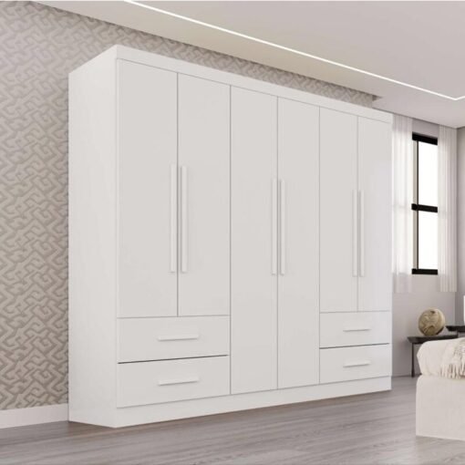 Guarda-roupa 1,80m Texas Premium Branco 6 Portas 4 Gavetas - Sallêto