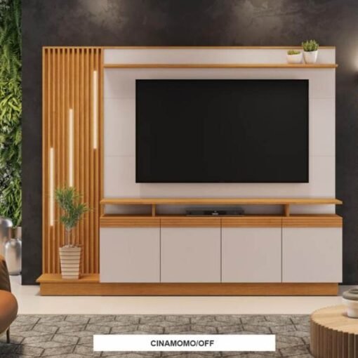 Home 2,00m Absoluto Cinamomo/Off com Detalhe Ripado e LED para TV até 65" - JCM